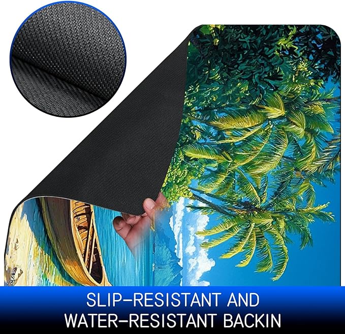 Dog Food Mat, 15.7" x 23.6" Absorbent Pet Feeding Mat for Food and Water, Waterproof Diatom Mud Pet Placemat with Non-Slip Rubber Backing, Easy Clean Cat Bowl Mat for Floors - Beach Boat