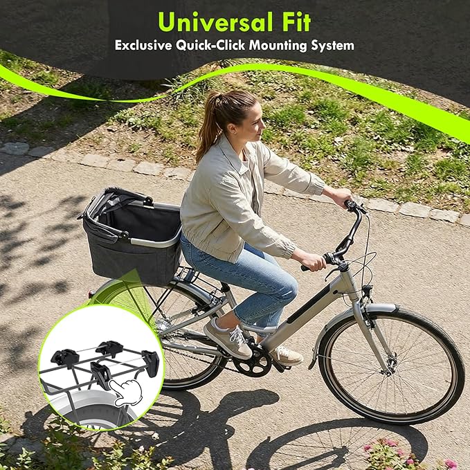 Foldable Dog Rear Bike Basket Supports Up to 22 lbs with Metal Frame, PE Support Plate, Quick-Install Mount for 3.54-4.72 inch Diameter Tubes, Mesh Window, Soft Cushion & Reflective Strips