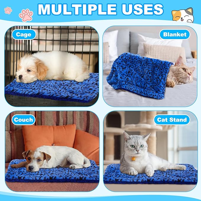 Riakrum 4 Pack Self Warming Cat Bed Mats Leopard Print Cat Dog Thermal Blanket Double Sided Self Heating Pet Pad with Storage Bags for Pet Winter Outdoor Indoor Supplies, Non Electric(Small)