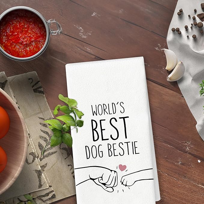 Dog Bestie Kitchen Towels - Dog Lovers Gifts Kitchen Decor, World's Best Bestie Decorative Hand Towels Dish Towels for Bathroom Kitchen 16x24 Inch