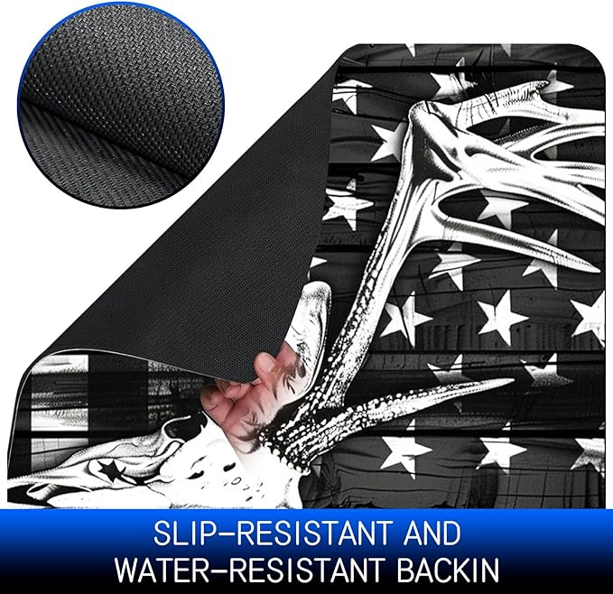 Dog Food Mat, 19.6" x 23.6" Absorbent Pet Feeding Mat for Food and Water, Waterproof Diatom Mud Pet Placemat with Non-Slip Rubber Backing, Cat Bowl Mat for Floors - Grey National Flag Deer