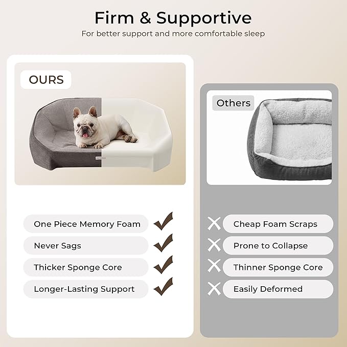 Orthopedic Dog Bed for Medium Small Dogs up to 120lbs, Extra Thick One-Piece Memory Foam Dog Bed, Never Sag Pet Sofa Couch with 3 Removable Washable Covers (Plush, Cooling, Leather) & Toy
