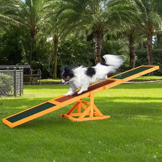71" Wooden Dog Agility Seesaw for Training and Exercise - Outdoor Dogs Seesaw for Advanced Dog Obstacle Courses, Dogs Agility Ramp Training Platform Equipment (Natural)