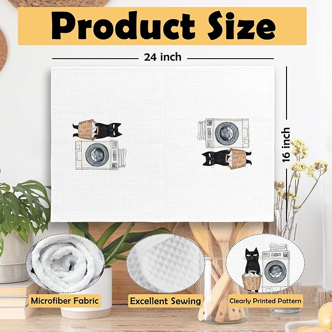 Black Cat Laundry Hand Towels, Cat Lovers Mom Gifts Hand Towel for Bathroom Decor, Funny Laundry Kitty Kitten Decorative Towels for Bathroom Washroom Room 16x24 Inch Set of 2