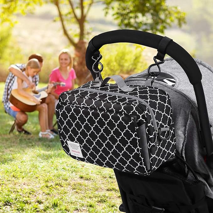 GOGOSO Small Diaper Bag, Mini Stroller Organizer Accessory with Wipe Pockets Caddy Parent Console with Hook Fit All Strollers, Black