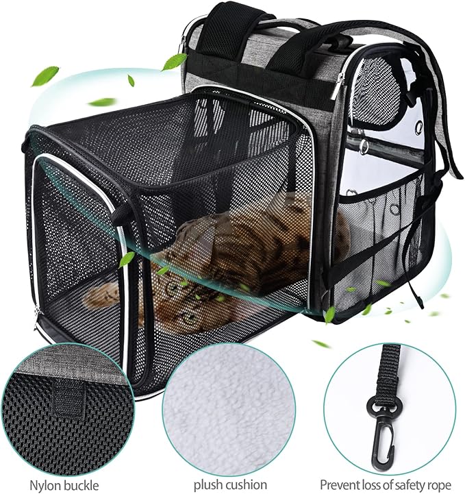 BAGLHER Expandable Pet Carrier Backpack，Pet Bubble Backpack for Small Cats Puppies Dogs Bunny, Airline-Approved Ventilate Transparent Capsule Backpack for Travel, Hiking and Outdoor Use. Grey