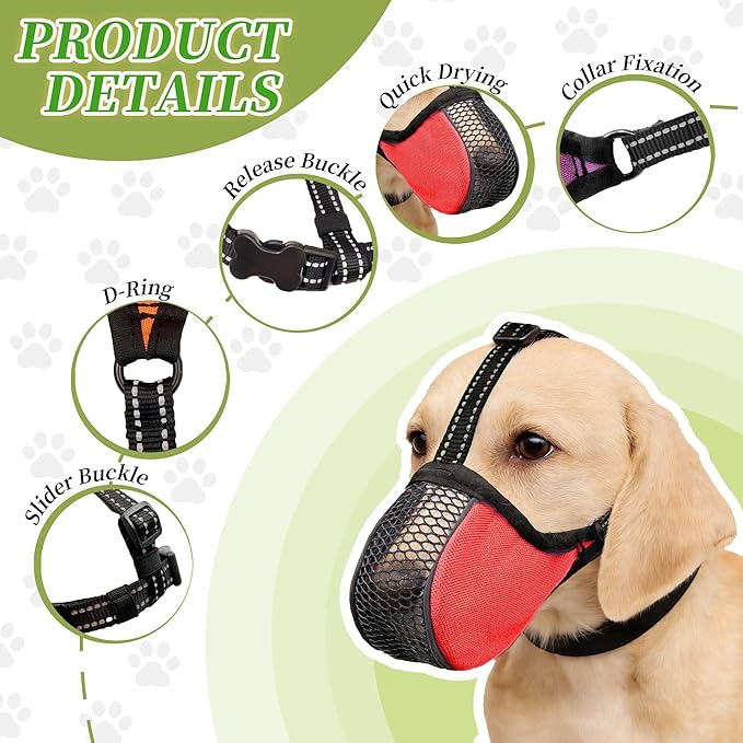 Dog Basket Muzzle Set, 6 Sizes XS-XXL for Small Medium Large Dogs, Breathable Mesh and Soft Nylon, Adjustable Overhead Strap, Helps Reduce Biting Scavenging and Chewing for Walking Grooming Training