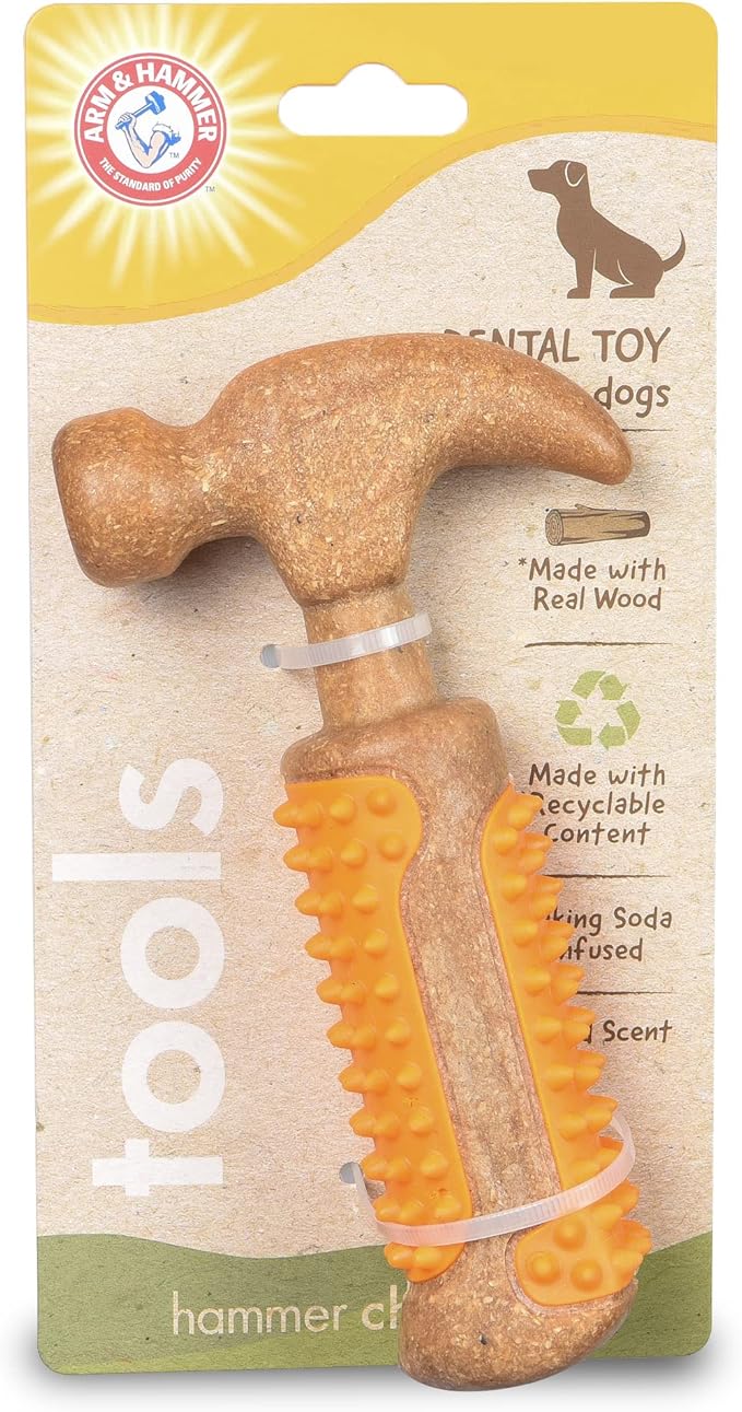 Arm & Hammer for Pets Chew Tools Collection, Wood Blend Hammer Chew Toy for Dogs, Compressed Wood with Baking Soda, Safer & Durable Alternative to Chewing Sticks, 7 Inch