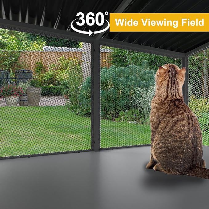 ROOMTEC Cat Window Catio Metal Sturdy Cat Enclosure for Cats Waterproof Roof Cat Perch with Insect Net Cat Cage for Safely Enjoying the Outdoor Sights Scents and Napping,Grey