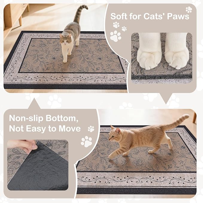 Cat Litter Mat Trapping Rug 33"x22", Large Litter Box Mat for Floor, Non-Slip Waterproof Backing, Soft Mesh Easy to Clean Pet Mat for Cat Brown
