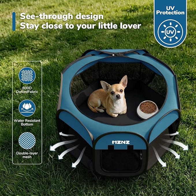 Dog Cat Playpen, Portable Small Animal Playpen Crate Indoor for Dogs Cats Rabbits, Foldable Guinea Pigs Bunny Cage Enclosure Outdoor, Pop Up Dogs Cats Tent Kennel with Carrying Case, Blue Black