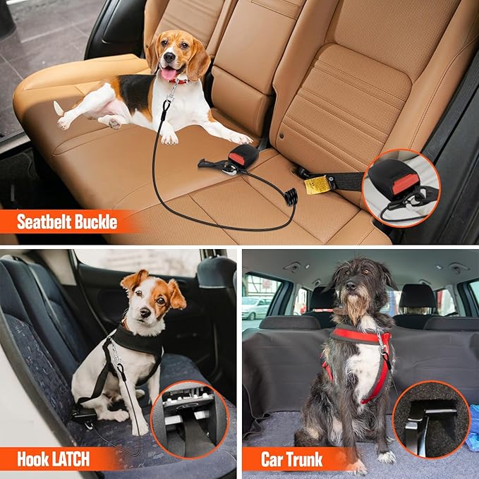 Dog Seat Belt for Car,2 Pcs Chew Proof Dog Car Seat Belt,Dog Seatbelt Harness with Elastic Bungee Buffer,Supports All Cars,Car Harness for Dogs Safety Seat Belt,Car Seatbelt for Large Dogs Chewer