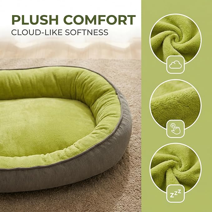 Calming Dog Bed for Medium Dogs 26"x18" - Orthopedic Washable Pet Bed with Anti-Slip Bottom, Indoor Soft Cat Bed with Removable Cover (Lime Green)