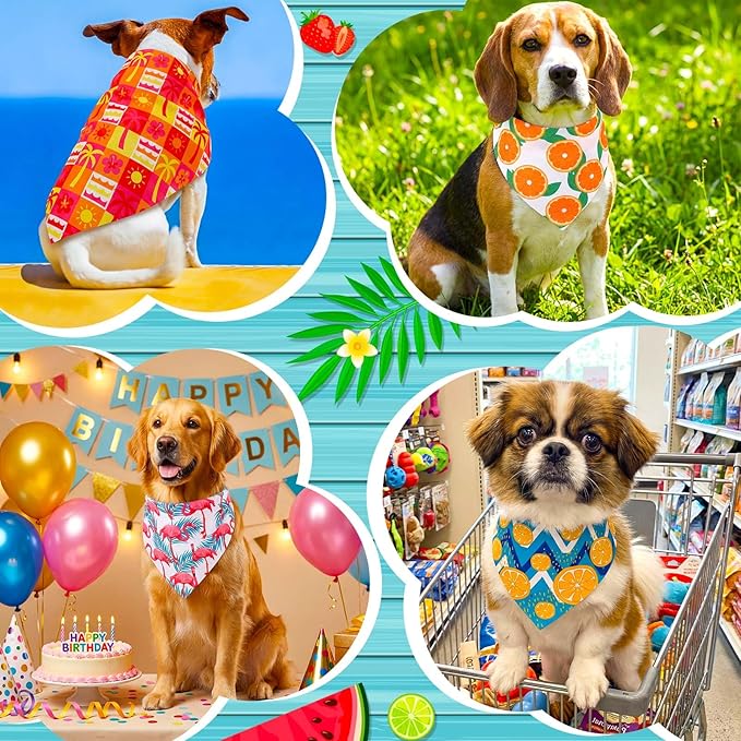 Sanwuta 120 Pcs Summer Bandanas for Dogs Bulk Hawaiian and Fruit Dog Triangle Bandanas Washable Pet Scarves Adjustable Bibs for Small and Medium Pets, 30 Styles