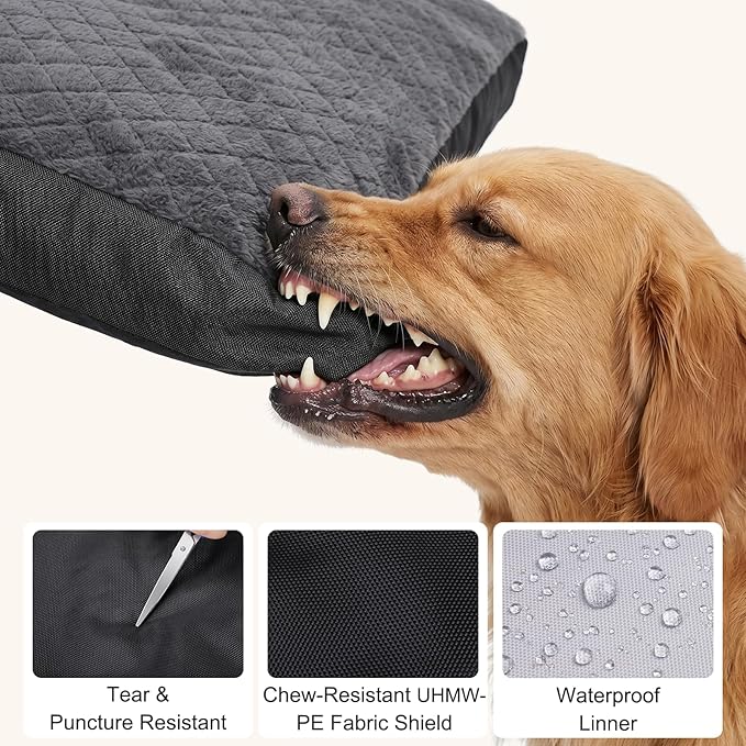 GASUR Indestructible Chew Proof Dog Beds for Large Sized Dogs, Durable Extra Large Dog Ded for Aggressive Chewers,Waterproof Washable Dog Deds for Crate Couch with Removable Cover (Grey, XL, 41"x27")