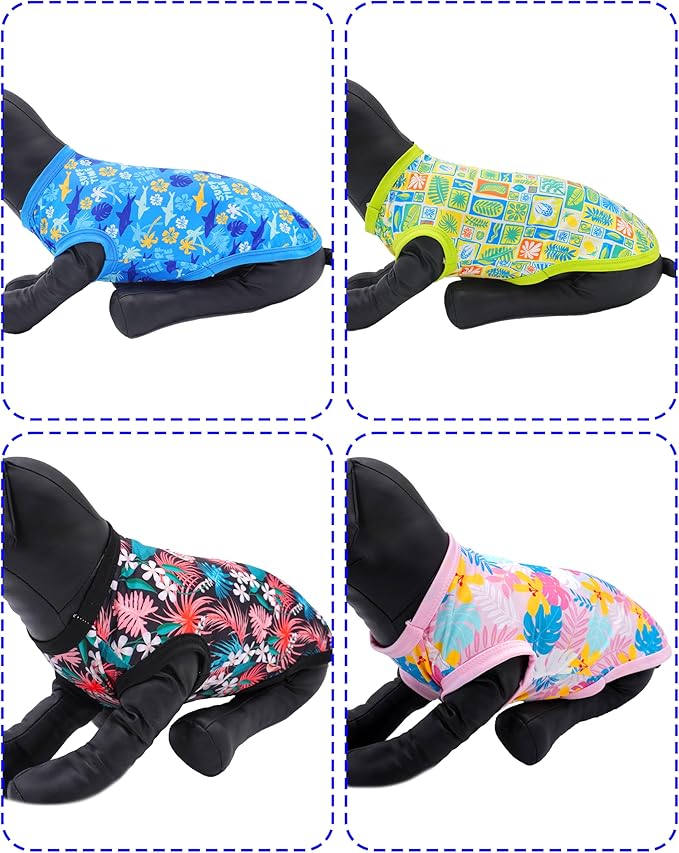 PET SHOW 4 Pack Dog Hawaiian Shirts for Small Doggies UPF 50+ UV Sun Protection Summer Cool Clothes Tank Top Floral Puppy Kitten Cats T-Shirts Pet Holiday Party Sleeveless Vest Boy Girl(Small)