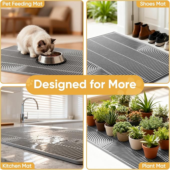 TRZZ XXL Extra Large Cat Litter Mat, Silicone Litter Box Mat for Floor, Waterproof & Non-Slip, Easy to Clean, Cat Litter Trapping Mat & Kitty Litter Catcher for Scatter Control (Pink)