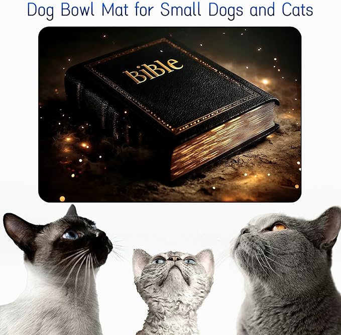 Dog Food Mat, 19.6" x 23.6" Absorbent Pet Feeding Mat for Food and Water, Waterproof Diatom Mud Pet Placemat with Non-Slip Rubber Backing, Cat Bowl Mat for Floors - Retro Bible Books