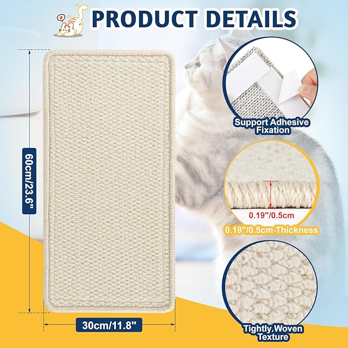 ENONCI Wall Corner Cat Scratcher | Cat Scratcher Wall Mounted with Faux Sisal & Carpet Pad, 23.6x11.8 Inch Furniture Protector for Indoor Cats to Protect Couches & Walls