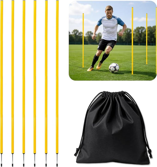 6 Pcs Soccer Agility Poles for Training, 5 FT Adjustable Speed and Agility Training Equipment for Football/Basketball/Horse/Dog Practice, Soccer Sticks with Steel Ground Nails Outdoors