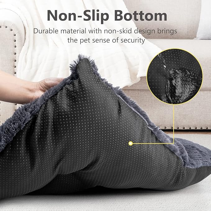 JOEJOY Dog Bed Crate Pad, Deluxe Plush Washable Dog Beds Fulffy Soft Kennel Pad Anti-Slip Pet Sleeping Mat for Small Dogs, 23" x 18", Grey