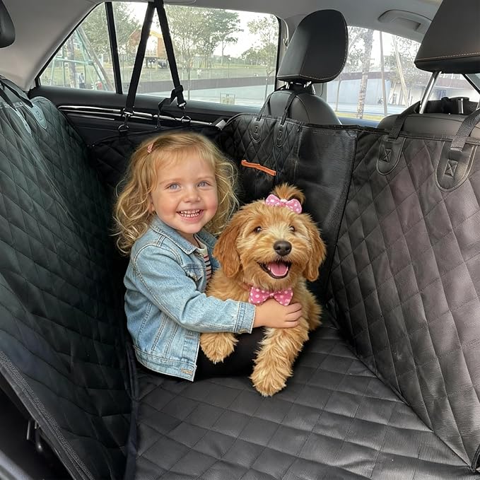 Dog Car Seat Cover for Back Seat,Waterproof Anti-Slip Hammock with Side Flaps, Heavy-Duty 600D Oxford Fabric, Scratchproof Pet Protector, Universal Fit for Cars, Trucks and SUVs