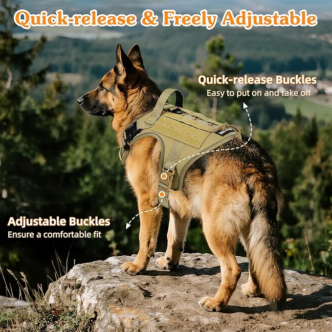 VavoPaw Heavy Duty Tactical Dog Harness for Small Dogs, No Pull Adjustable Pet Harness Reflective Service Training Easy Control Pet Vest Military K9 Working Dog Harnesses, Army Yellow, S