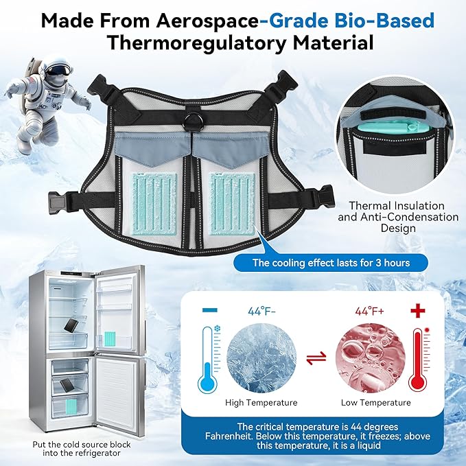 Cooling Dog Vest: Medium Dog Harness - Made from Aviation-Grade Temperature - Adjustable Soft Padded Pet Harness for Summer Hot Weather