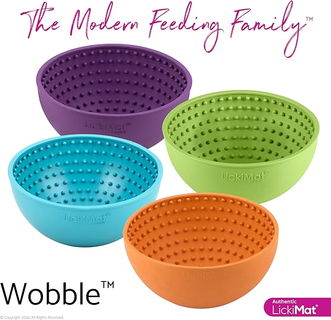 LICKIMAT Wobble, Dog Slow Feeder Bowl Lick Mat, Boredom Anxiety Reducer; Perfect for Food, Treats, Yogurt, or Peanut Butter. Fun Alternative to a Slow Feed Dog Bowl, Purple