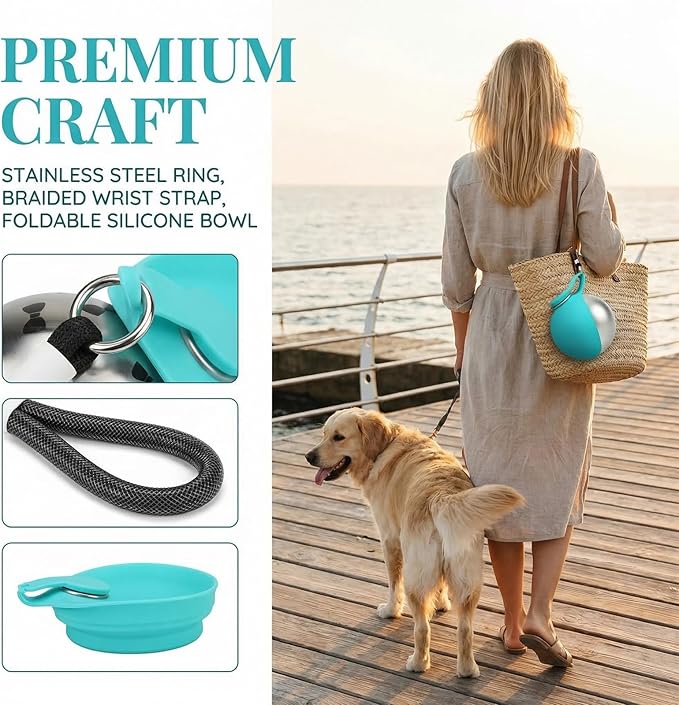 2-in-1 Portable Tumbler for Dogs, Leak-Proof Stainless Steel Dog Water Bottle with Silicone Bowl, Ideal for Walking, Hiking & Travel, Compact Dispenser for Small Dogs & Puppies (10oz) (A)
