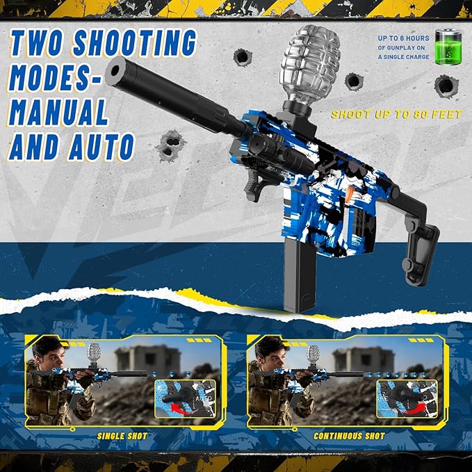 Electric Gel Ball Blaster, High Speed Automatic Splatter Ball Blaster with 60000+ and Goggles, Rechargeable Splatter Ball Toys for Outdoor Activities Shooting Game Party Favors-Blue