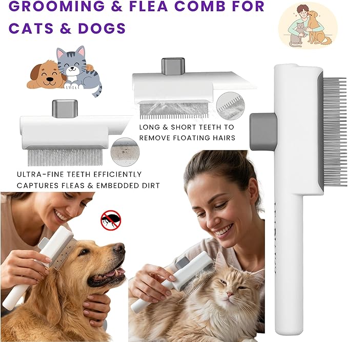 Pet Hair Remover, 4PCS — Cat & Dog Reusable Lint Roller, Deshedding Brush, Dematting Undercoat Rake & Grooming Comb for Couch, Carpet, Bed, Clothes, Furniture & Car Seat