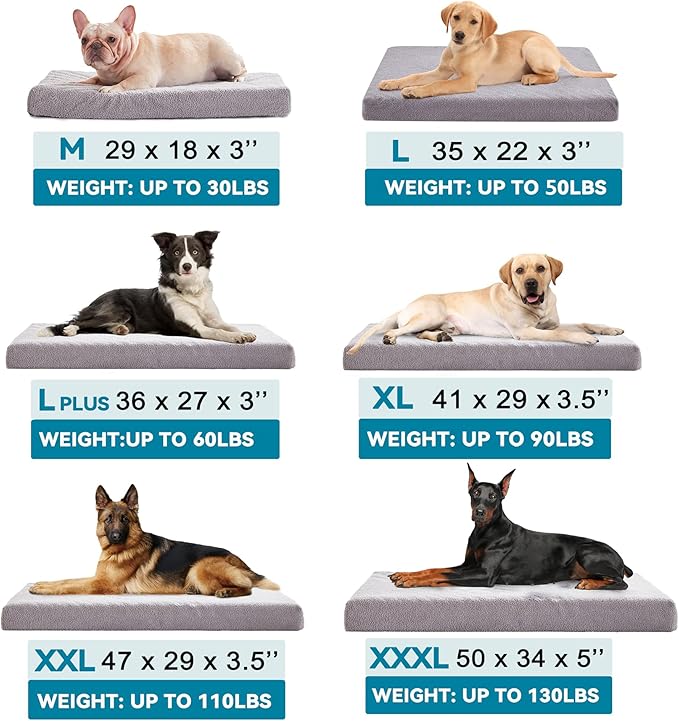 WATANIYA PET Memory Foam Large Dog Bed, Orthopedic Dog Beds for Large Dogs, Washable Cooling Pet Mat for Crate with Joint Relief Memory Foam (Light Grey)
