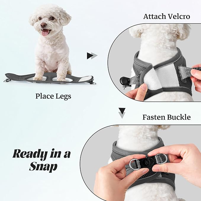 YIMEIS Dog Harness and Leash Set, No Pull Soft Mesh Pet Harness, Reflective Adjustable Puppy Vest for Small Medium Large Dogs, Cats (Gray, Small (Pack of 1)