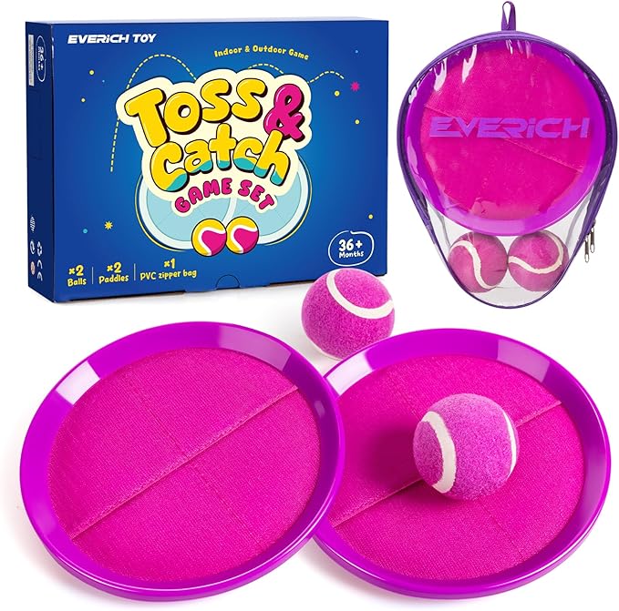 Toss and Catch Ball Game Set, Upgraded Sticky Paddle Ball Set for Kids & Toddlers, Sturdy & Water-Resistant Outdoor Backyard Beach Pool Toy, Birthday Gift for Boys Girls Ages 3-12