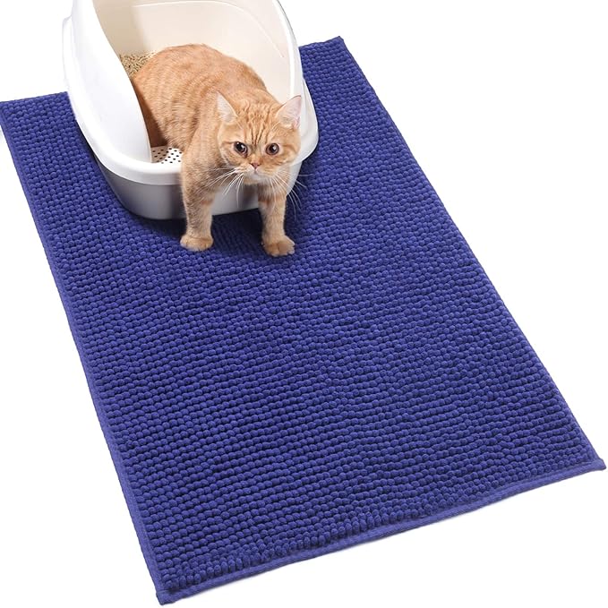 VIVAGLORY Cat Litter Mat Softgrip Litter Trapping Mat, Muddy Litterbox Rug for Indoor & Floor, Machine Washable Easy Clean Soft Microfiber for Cat, 35"× 25", Navy Blue