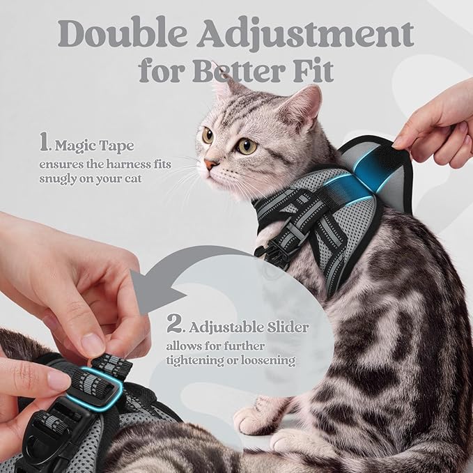 rabbitgoo Cat Harness and Leash, Step-in Escape Proof Kitten Harness Set, Soft Comfortable Cat Vest, Easy to Wear and Adjust, Reflective for Safe Outdoor Walking, Grey, Large