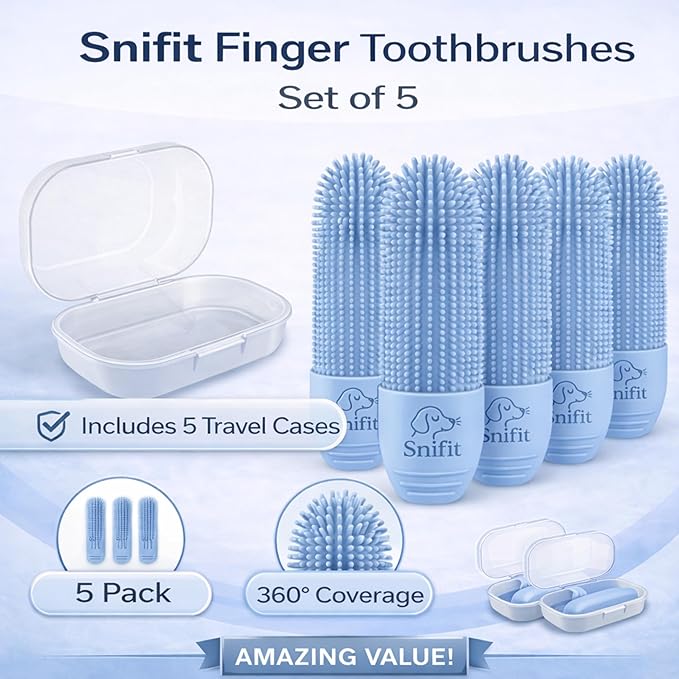 Dog Finger Toothbrush for Small & Large Dogs - Reusable Soft Silicone Dog Dental Finger Brush Fit All Breed Sizes - Non-Toxic Finger Teeth Cleaner for Dogs Prevents Bad Breath & Oral Care -Blue