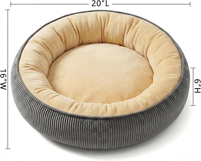 Calming Dog Bed for Small Dogs 16"x20" - Washable Donut Pet Bed with Anti-Slip Bottom, Soft Puppy Bed for Indoor Kittens and Cats with Removable Cover (Beige)
