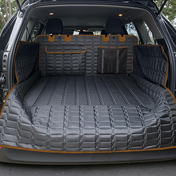 Reliadura SUV Cargo Liner for Dogs, Waterproof Pet Cargo Cover Dog Seat Mat for SUVs Sedans Vans with Bumper Flap Protector, Scrachproof Non-Slip Large Size Dog Seat Mat Universal Fit, Brown