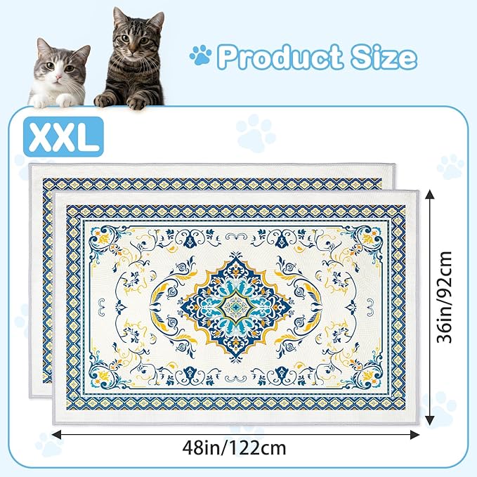 Washable Cat Litter Mat 48"x36" 2Pack with Non-Slip Bottom Waterproof Litter Box Mat Easy to Clean Litter Trapping Mat for Kitty
