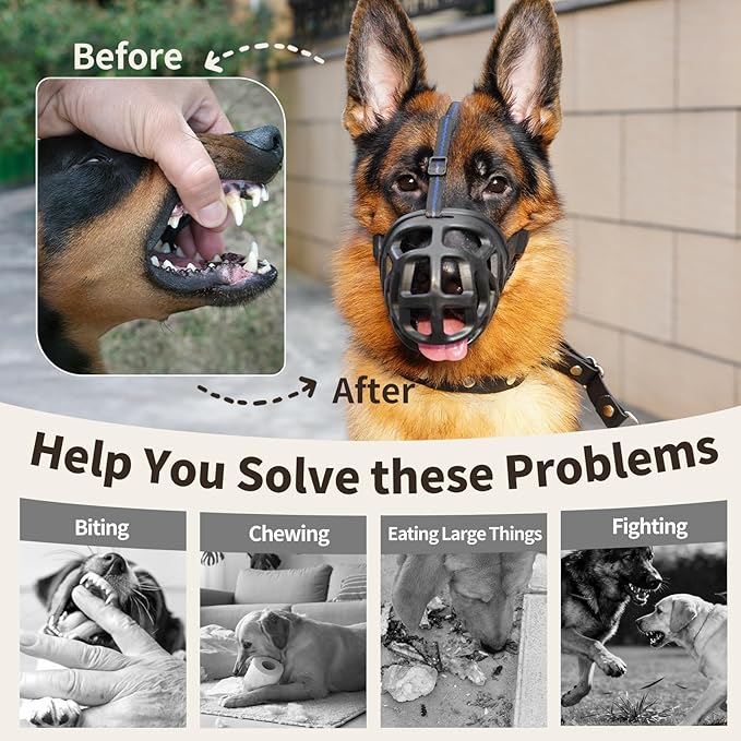 Mayerzon Dog Muzzle, Breathable Basket Muzzles for Small, Medium, Large and X-Large Aggressive Dogs Beagle German Shepherd Doberman, Cage Mouth Guard Stop Biting Chewing for Grooming Training