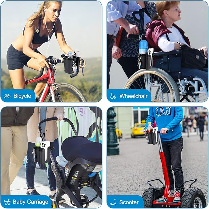 Accmor Stroller Cup Holder with Phone Keys Holder, 3-in-1 Universal Cup Holder, Drinks Bottle Holder for Stroller, Bike, Wheelchair, Walker, Scooter