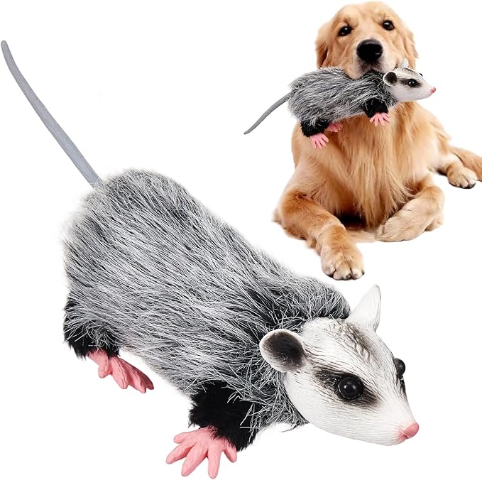 Gemscream Realistic Opossum Dog Toy Plush Squeaky Toy for All Dogs Stuffed Animal Interactive for Cuddling Playing Puppy Teething Chewing to Keep Them Busy Best Birthday Gift