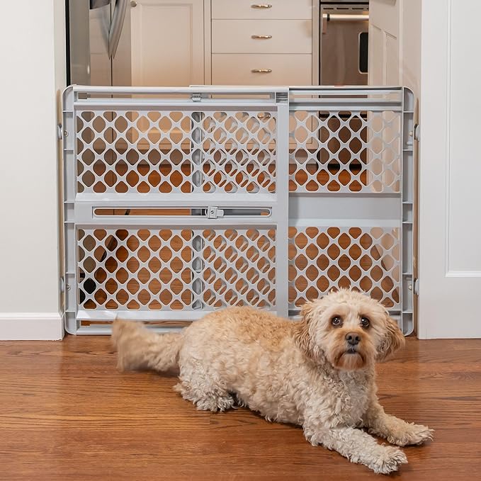 MYPET Universal Pet Gate: 26” - 42” Wide Dog Gate for Doorways with Pressure Fit or Swinging Door Hardware Mounting Types Included: 26" Tall; Gray