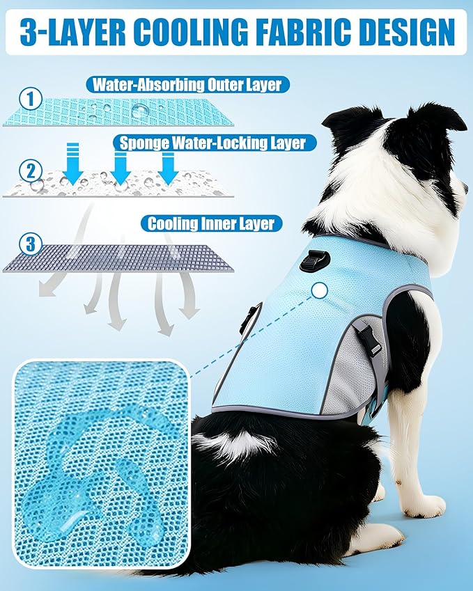 Dog Cooling Vest with 6.5FT Leash, UPF50 Breathable Lightweight Heat Relief Vest for Small & Large Dogs, Hot Weather Summer Outdoor Walking Hiking