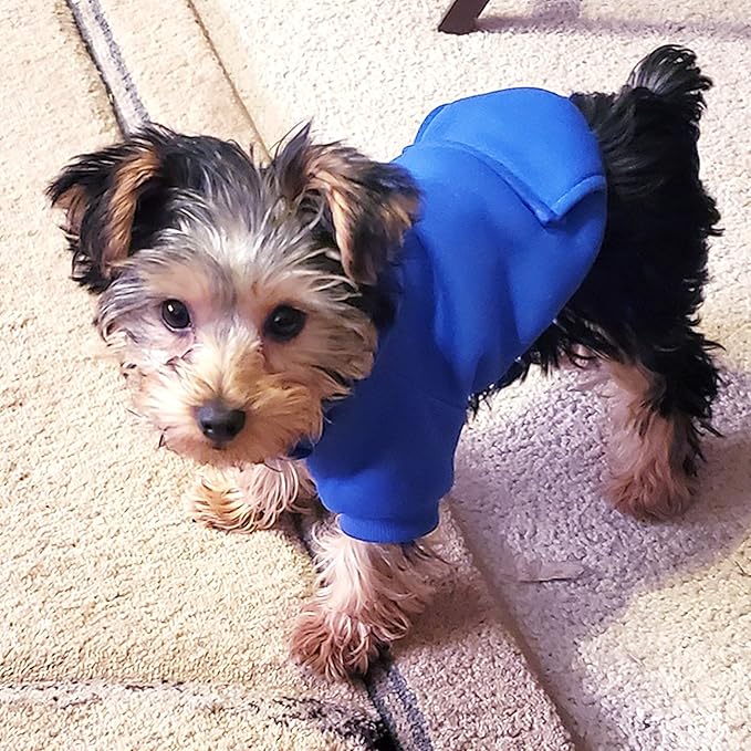 Jecikelon Soft Dog Hoodies for Small Dogs, Fleece Puppy Sweatshirt with Pockets, Warm Winter Cold Weather Coats for Pet Cat, Cute Clothes Puppy Costume (Dark Blue, Medium)