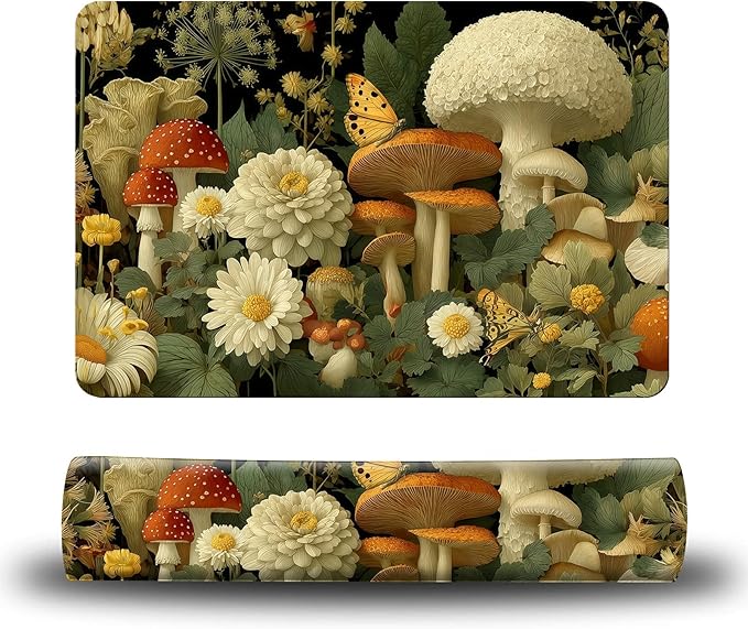 Dog Food Mat, 15.7" x 23.6" Absorbent Pet Feeding Mat for Food and Water, Waterproof Diatom Mud Pet Placemat with Non-Slip Rubber Backing, Easy Clean Cat Bowl Mat for Floors - Mushroom Daisy