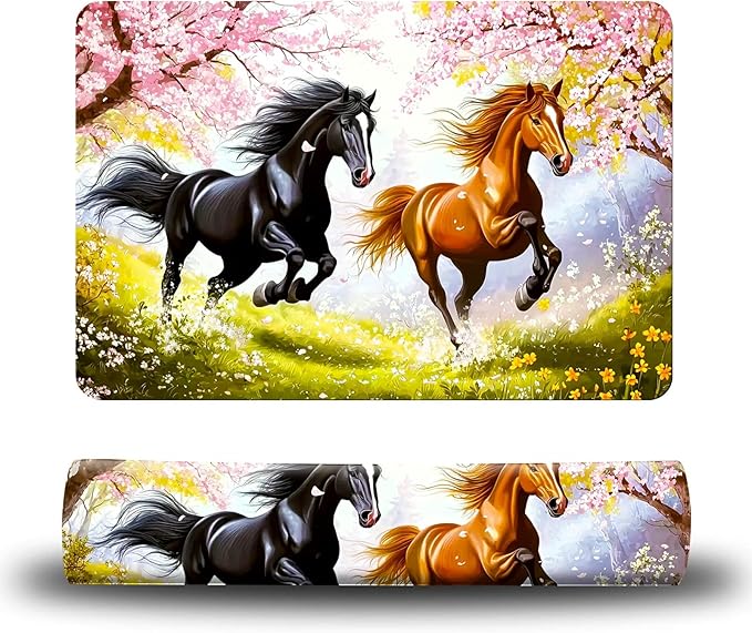 Dog Food Mat, 15.7" x 23.6" Absorbent Pet Feeding Mat for Food and Water, Waterproof Diatom Mud Pet Placemat with Non-Slip Rubber Backing, Cat Bowl Mat for Floors - Black Yellow Horse
