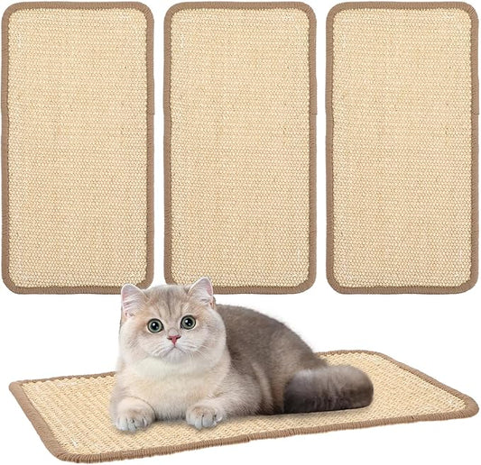 4 Pack Cat Scratcher Mat, 15.7x7.8 Inch Sisal Scratching Pad with Adhesive Tape, Horizontal Floor Protector for Furniture Sofa Wall - Khaki